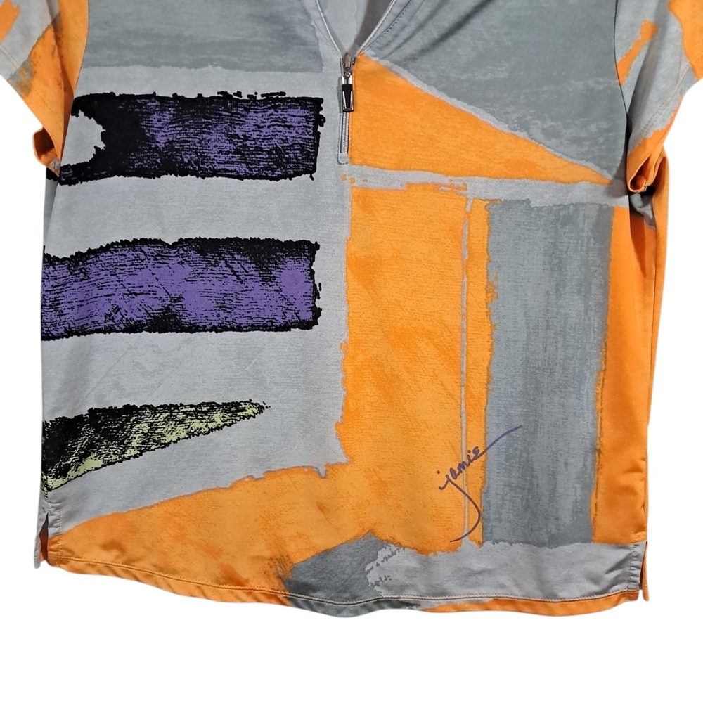 Jamie Sadock Short Sleeve Top Golf Shirt Women's Large Zipper Abstract Tennis - Picture 4 of 10
